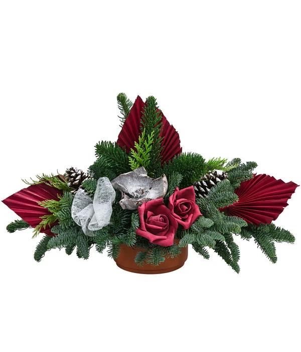 Grabgesteck Im Terrakotta-Topf, Oval, Rot, Ca. B50/H35/T30 Cm 3 Grabgesteck Im Terrakotta-Topf, Oval, Rot, Ca. B50/H35/T30 Cm