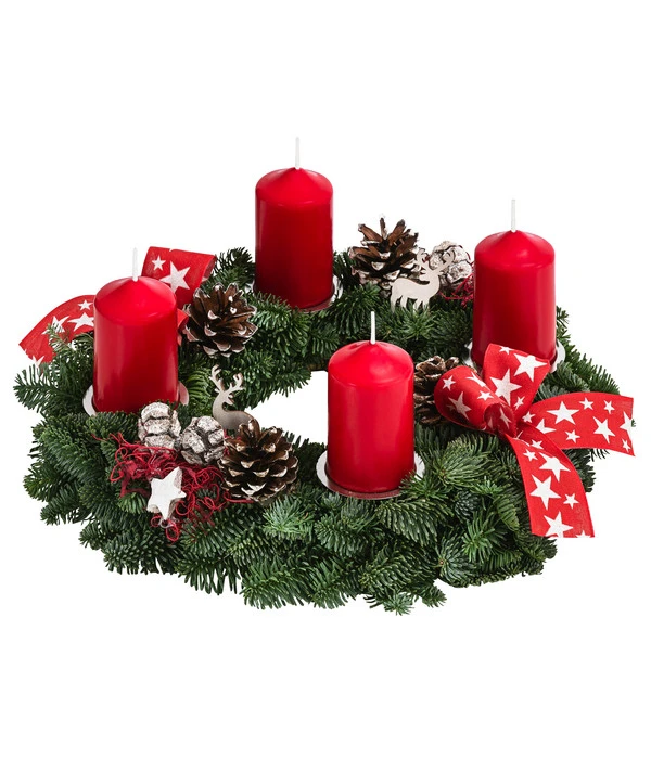 Adventskranz, Rot, Ca. Ø30/H14 Cm 3 Adventskranz, Rot, Ca. Ø30/H14 Cm