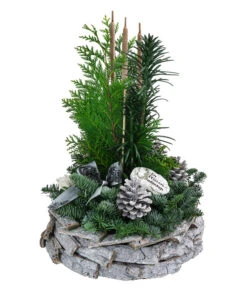 Grabgesteck In Rinden-Schale, Rund, Weiß, Ca. Ø30/H45 Cm